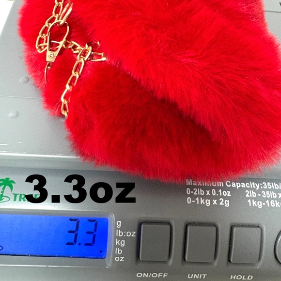 bag heart red furry small pocket 4x6.6 removable chain strap - Picture 12 of 12